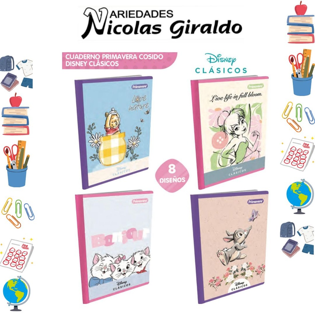 Cuaderno cosido primavera 100H cuadros disney
