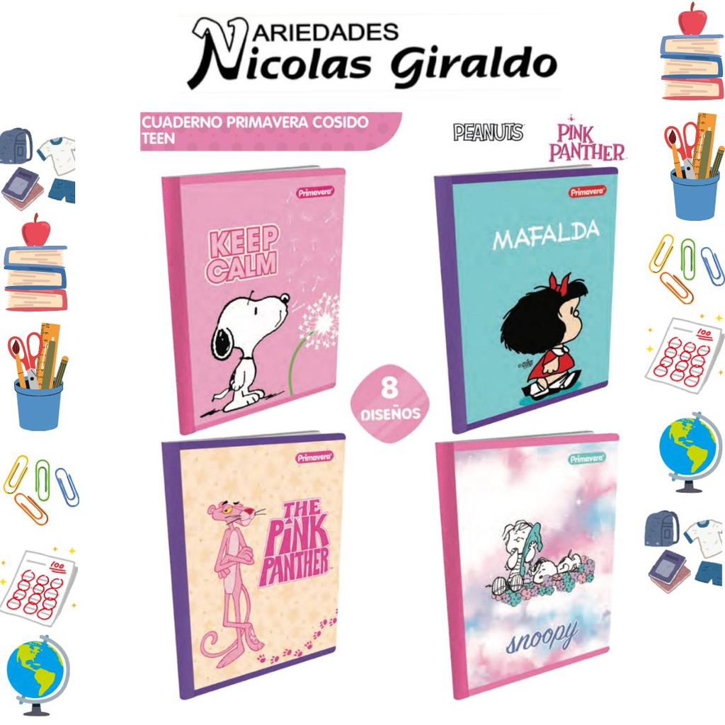 Cuaderno cosido prim. 100 H cuadros mujer