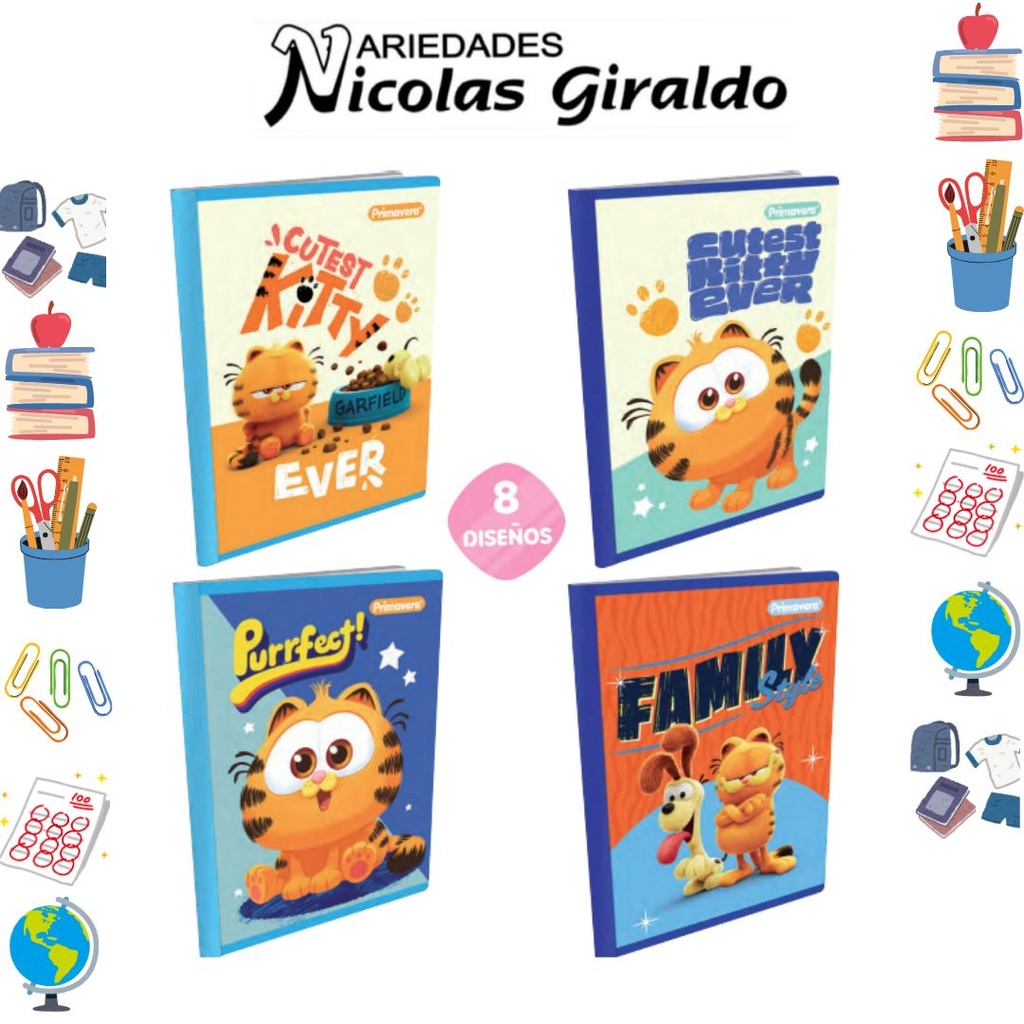 Cuaderno cosido prim. 100 H raya garfirld