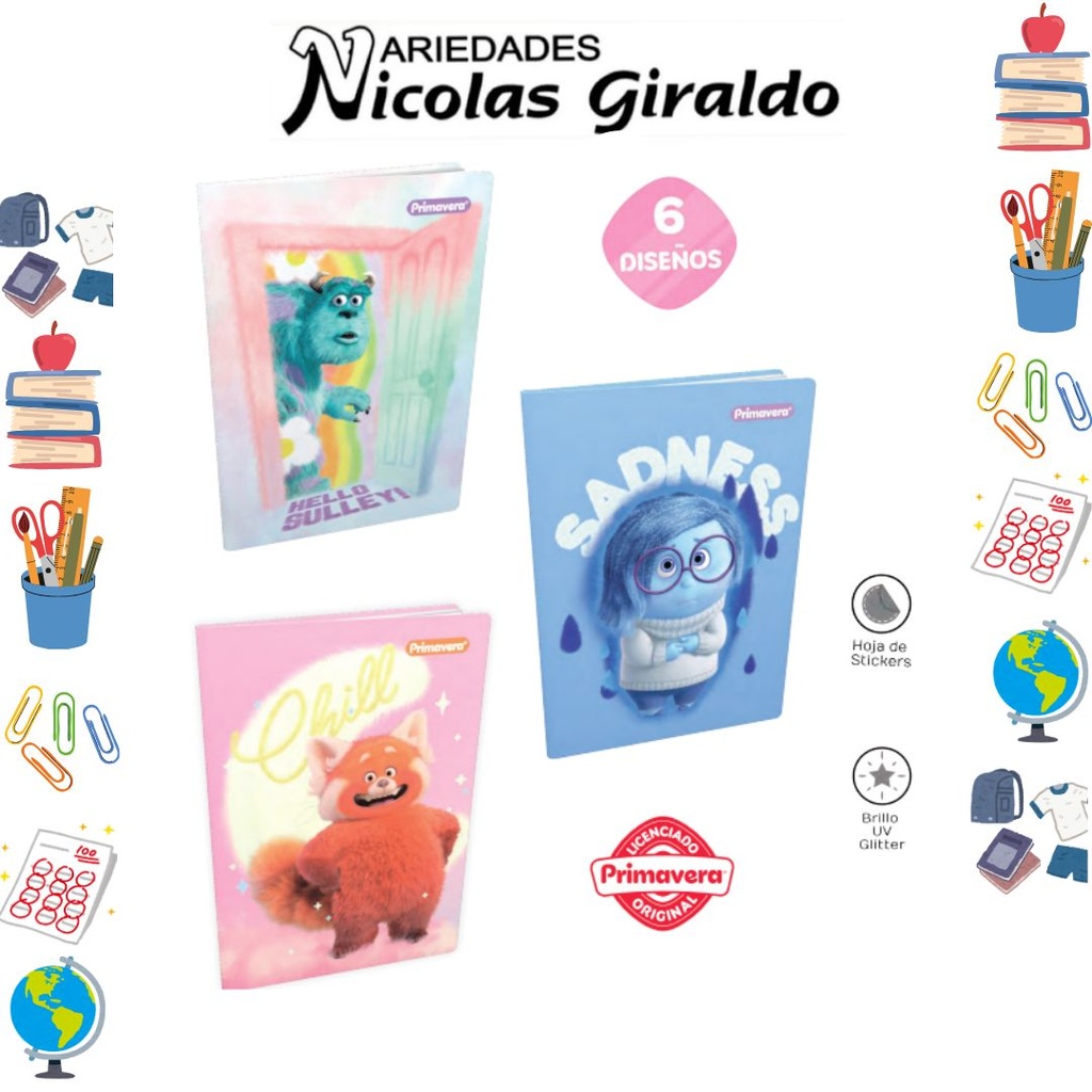 Cuaderno cosido primavera pasta dura 100H raya pixar