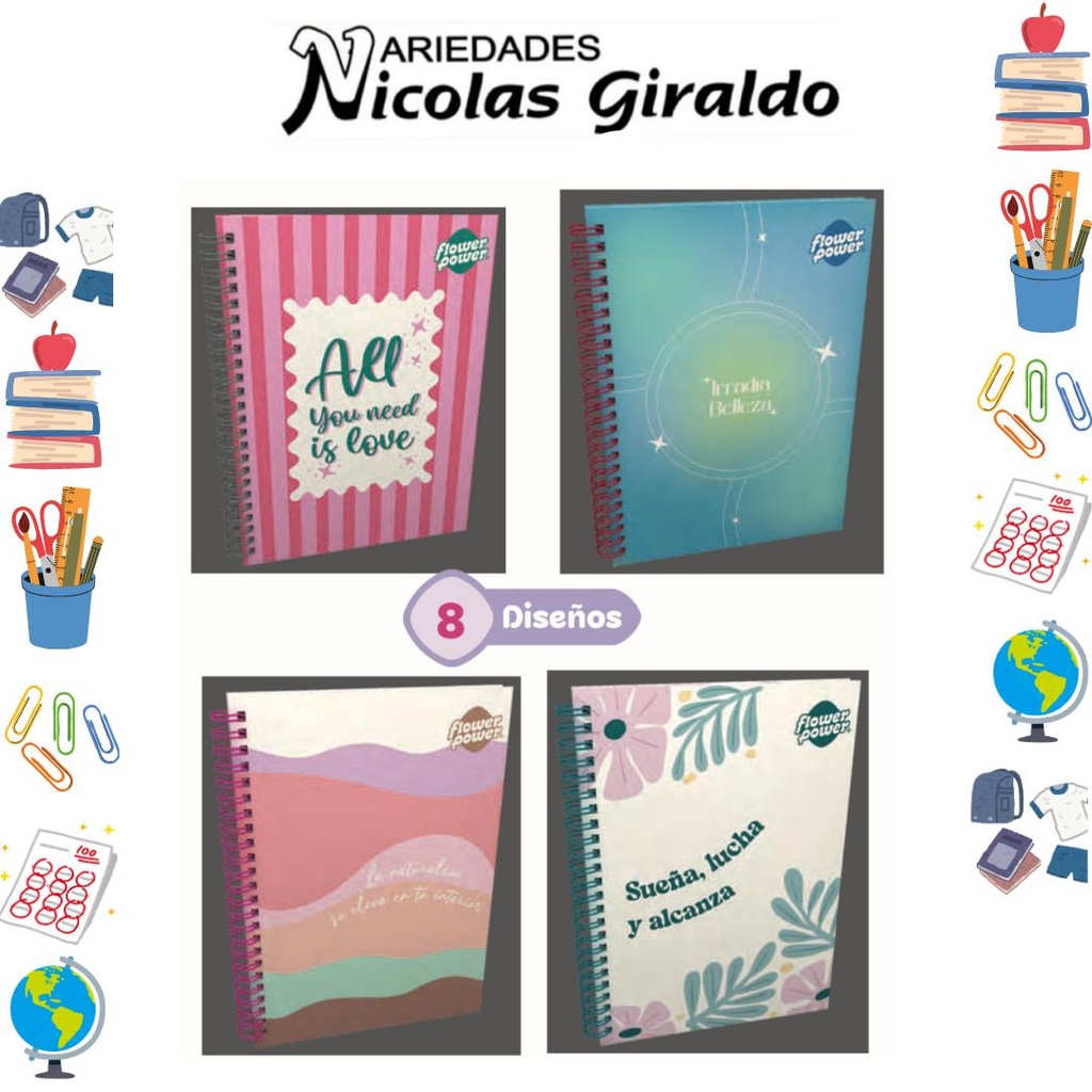 Cuaderno primavera argollado academico cuadro flower power