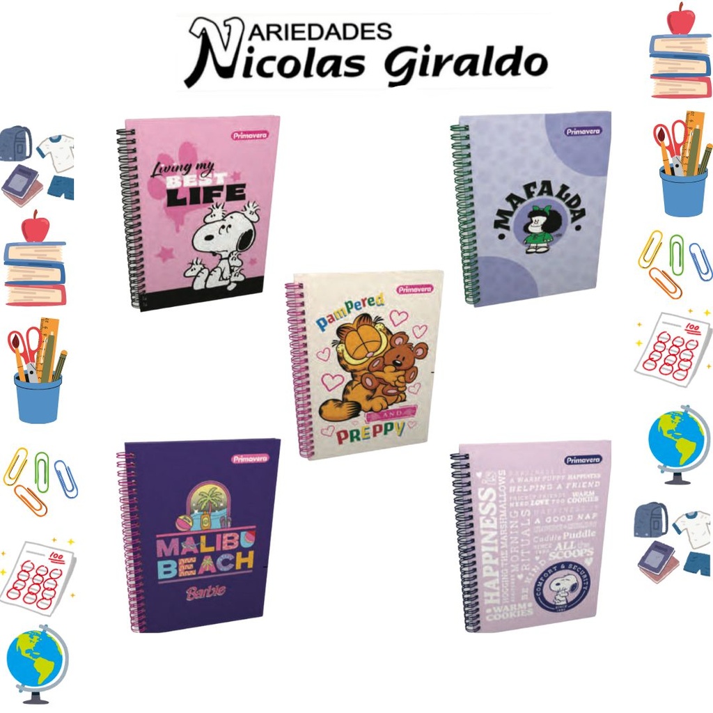 Cuaderno primavera argollado pequeño mujer cuadros