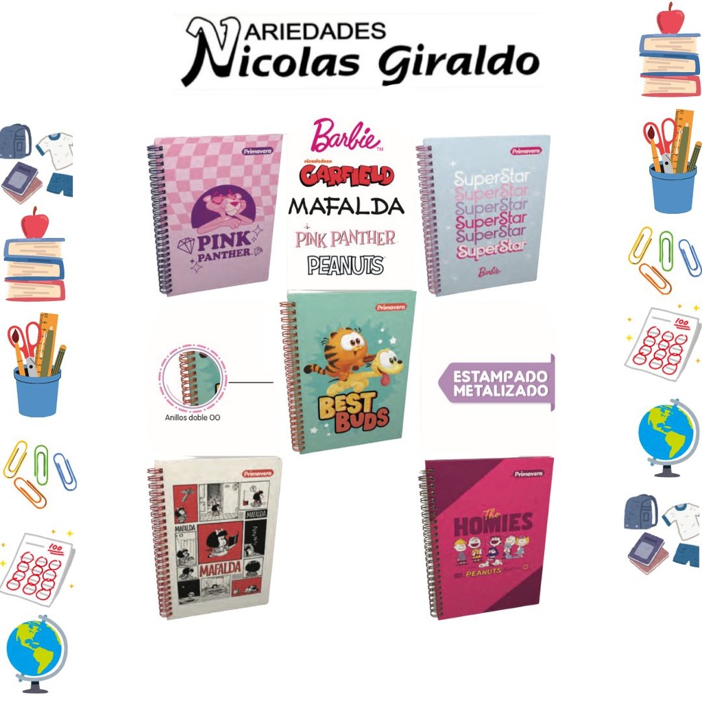 Cuaderno primavera argollado pequeño mujer rayas