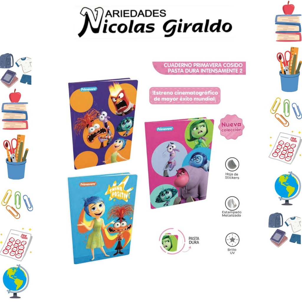 Cuaderno cosido primavera pasta dura 100H cuadro intensamente