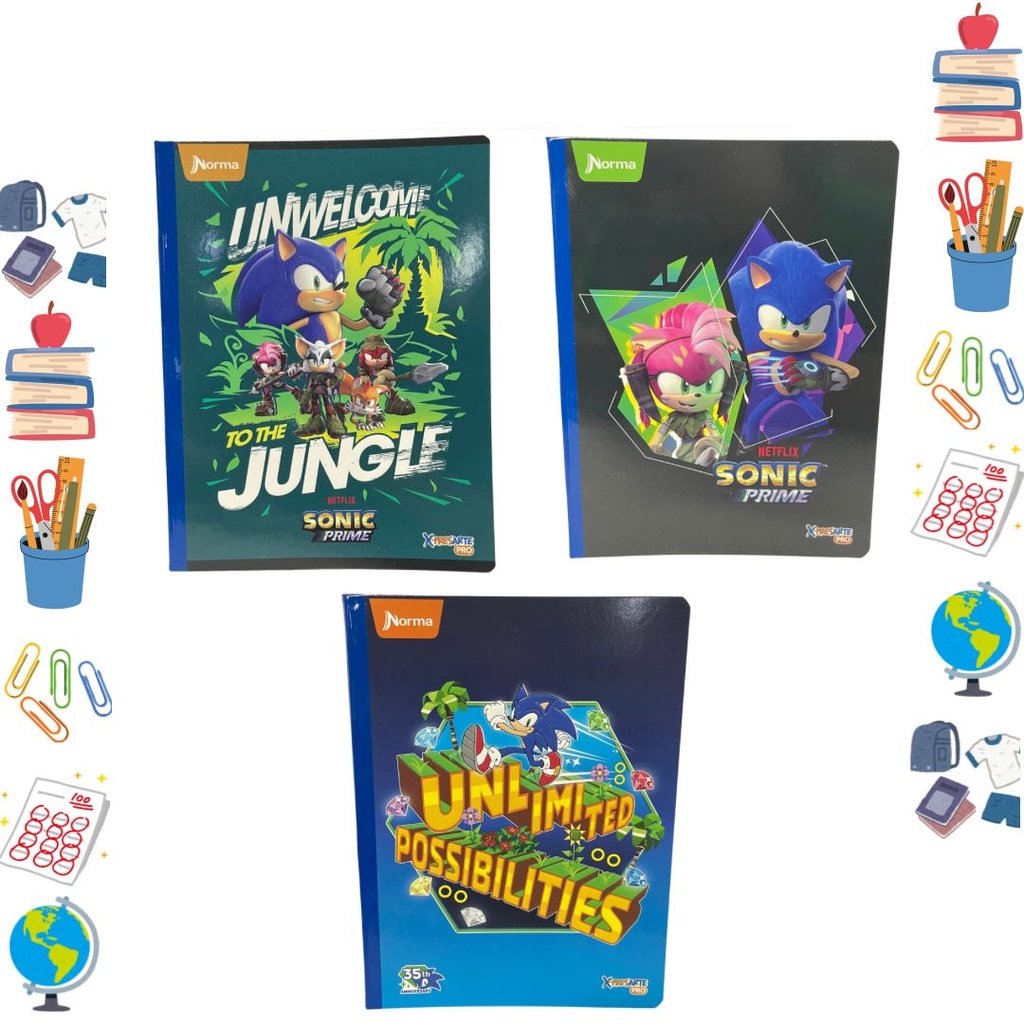 Cuaderno xpresarte cosido licencia 100H rayas sonic