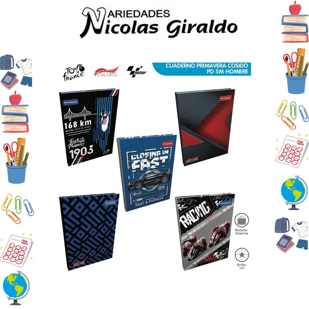 Cuaderno primavera cosido 5 materias hombre