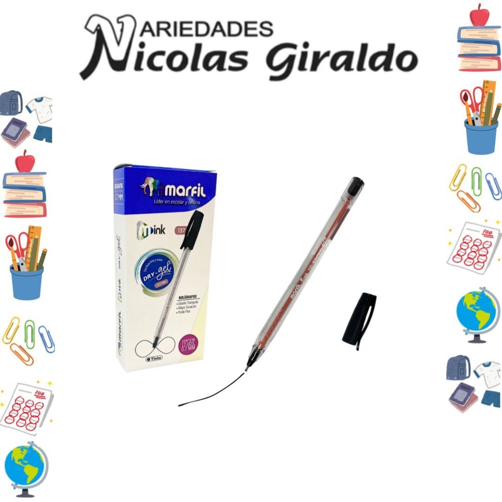 Lapicero marfil tapa negro .7 x12