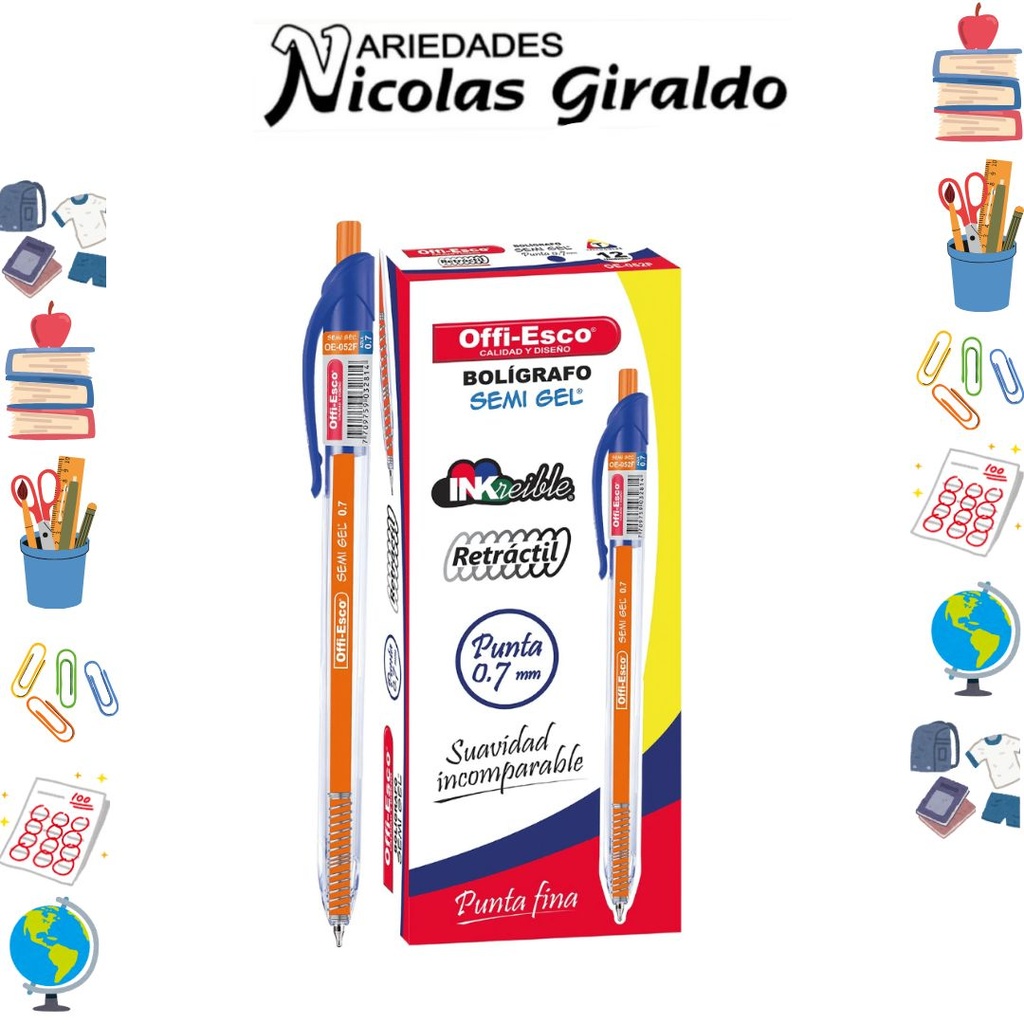 Lapicero offi-Esco retractil azul x12