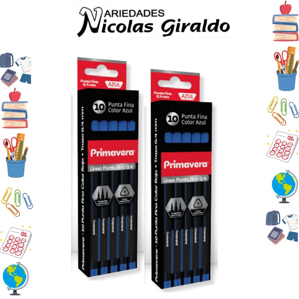 Lapicero primavera punta fina x10 azul