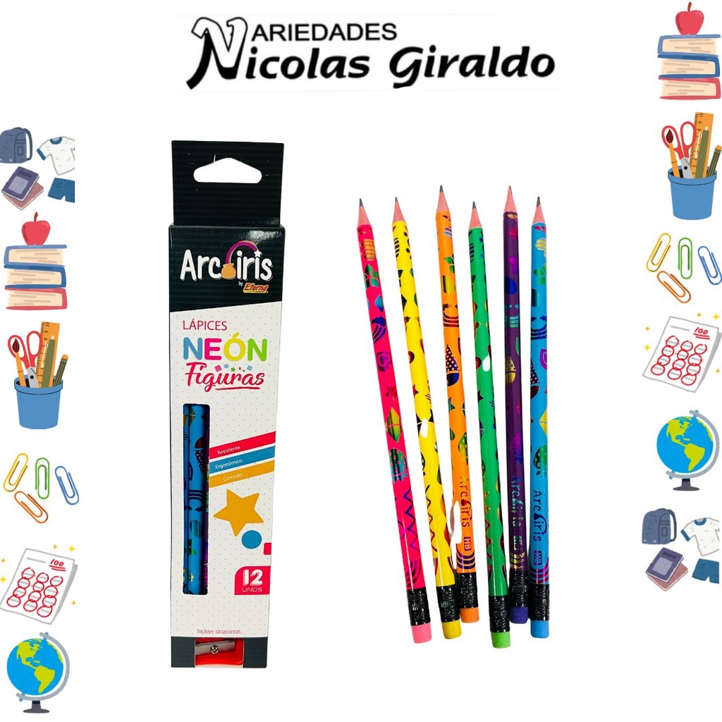 Lapiz eterna arcoiris neon figuras x12