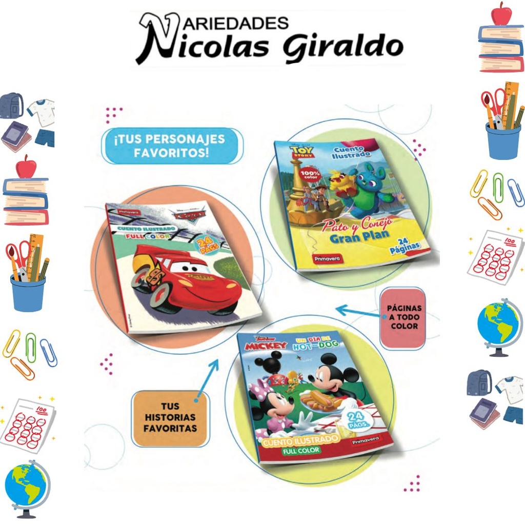 Libro de cuentos ilustrados primavera 24 paginas niño paquete x6