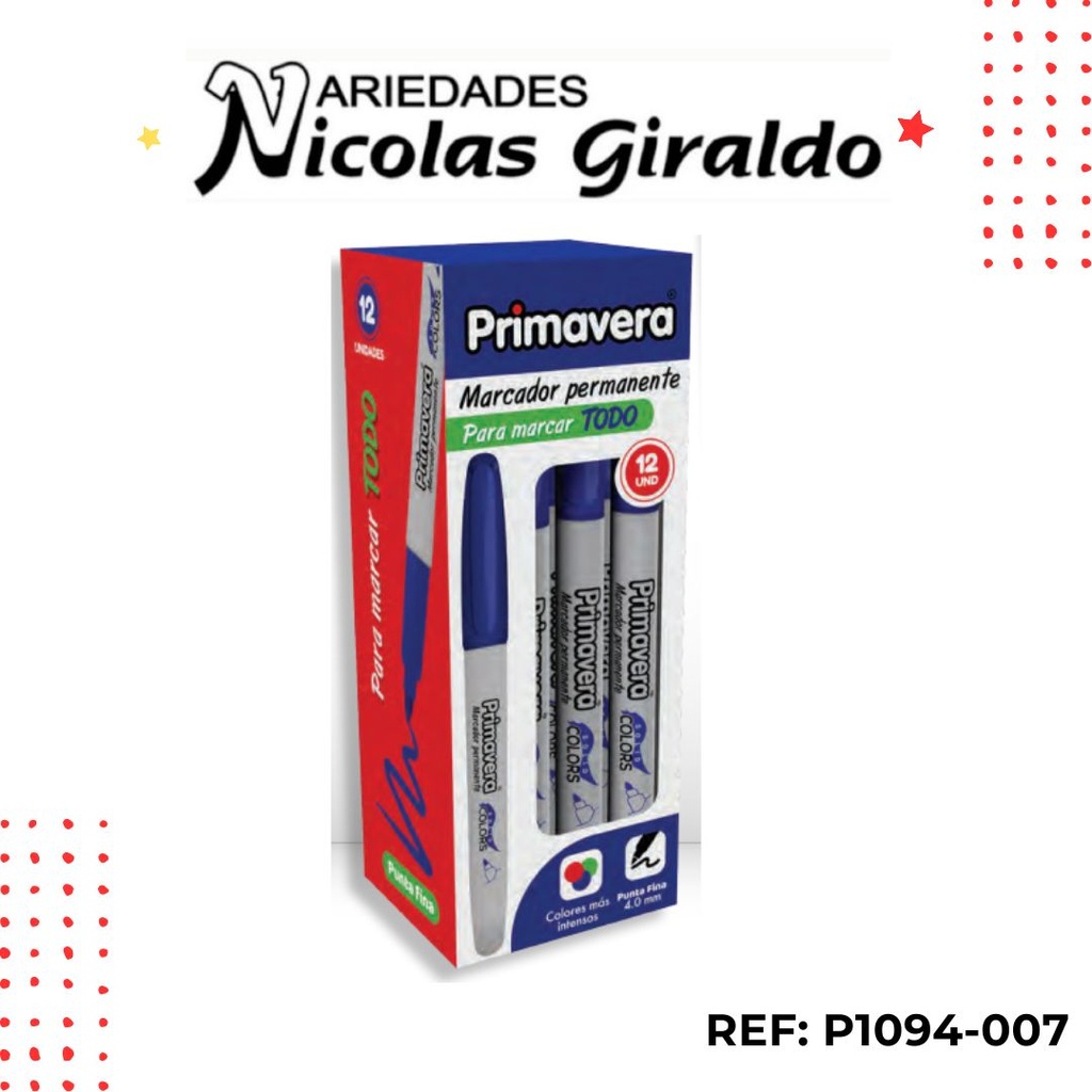 Marcador punta delgada azul caja x12 primavera (UND $1.150)