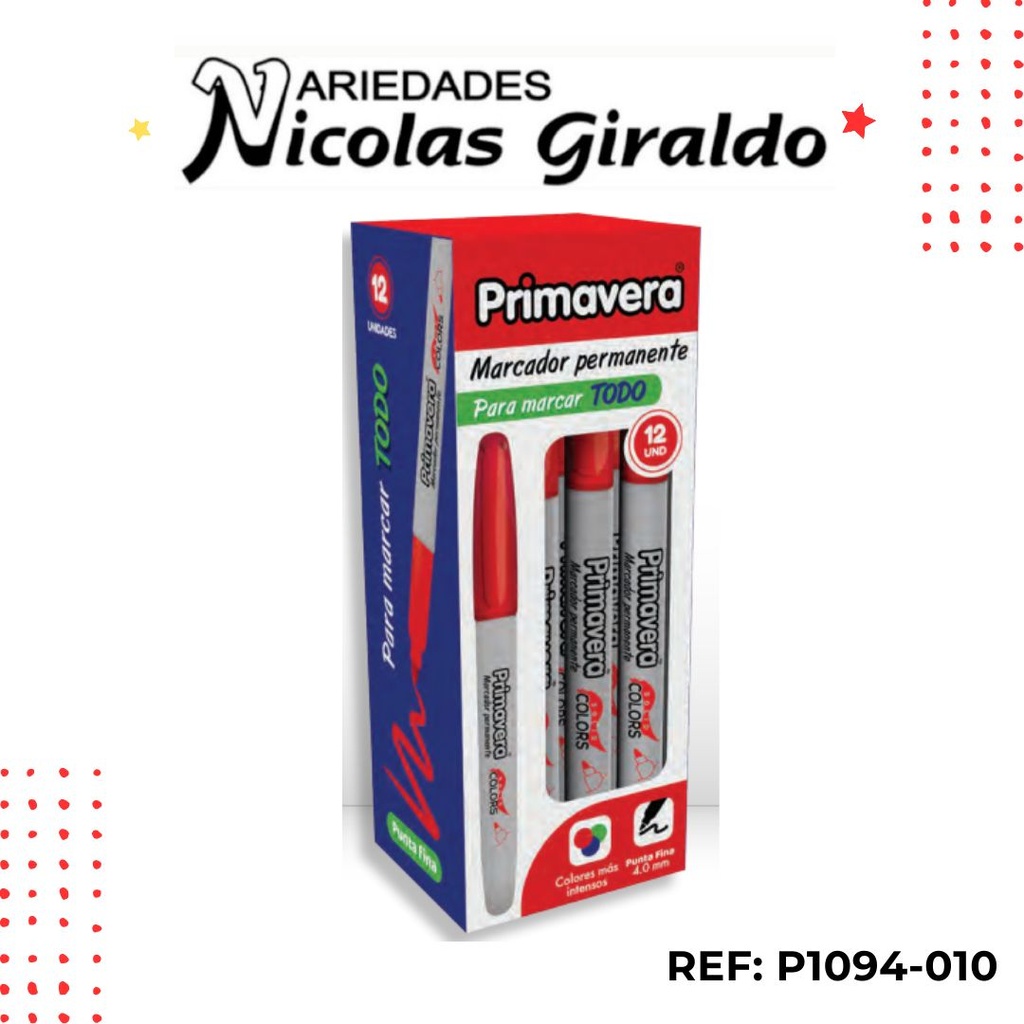 Marcador punta delgada rojo caja x12 primavera (UND $1.150)