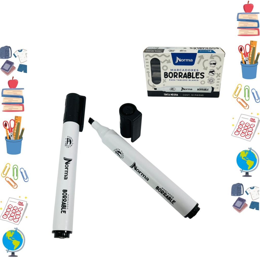 Marcador borrable norma negro caja x10