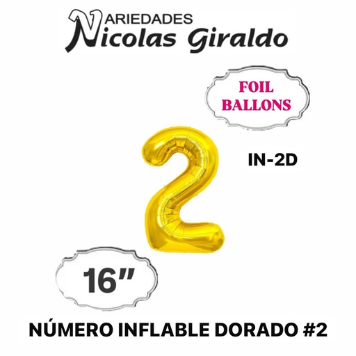 [1404D] @(YN-340) Numero inflable dorado #2 