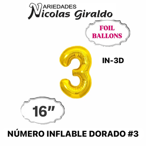 [DF-013] @(DF-013) Numero inflable dorado #3 