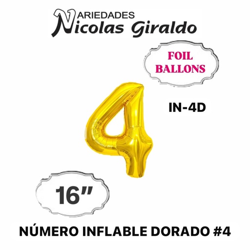 [DF-013] @(DF-013) Numero inflable dorado #4
