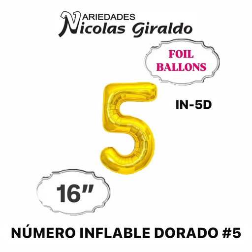[DF-013] @(DF-013) Numero inflable dorado #5