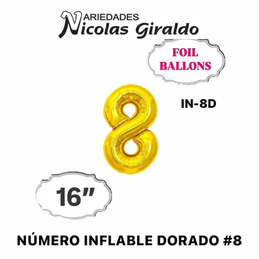 [1404D] @(DF-013) Numero inflable dorado #8