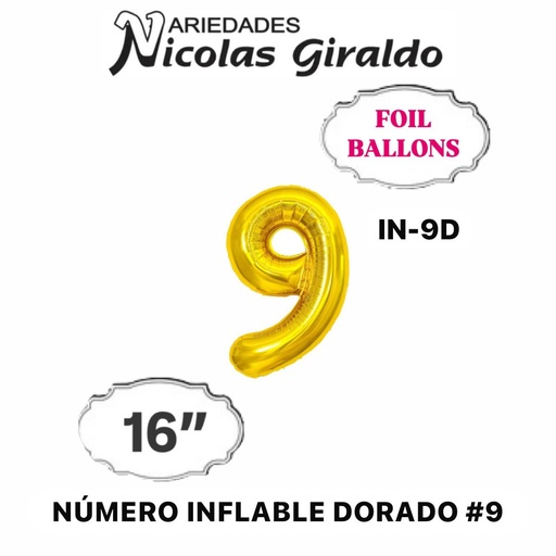 [1404D] @(DF-013) Numero inflable dorado #9