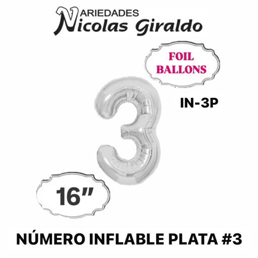 [DF-013] @(1404P) Numero inflable plata #3