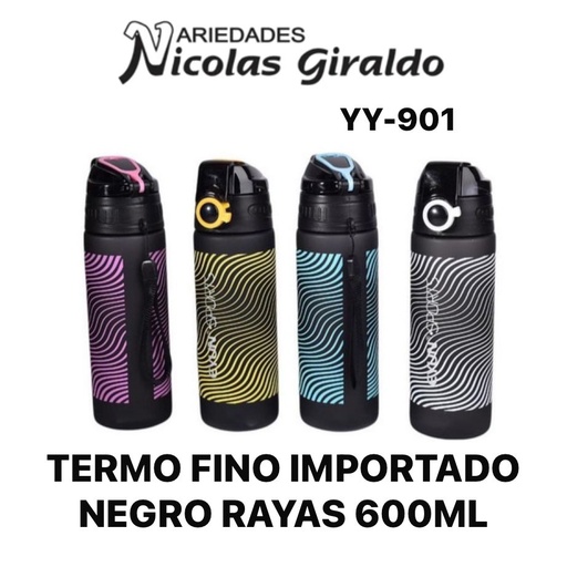 [YY-901] (RL-336)Termo fino importado negro rayas 600ml