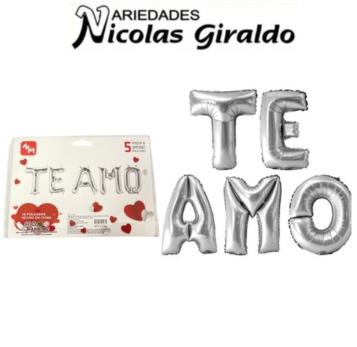 [YN-343] Globo inflable te amo plateado letra