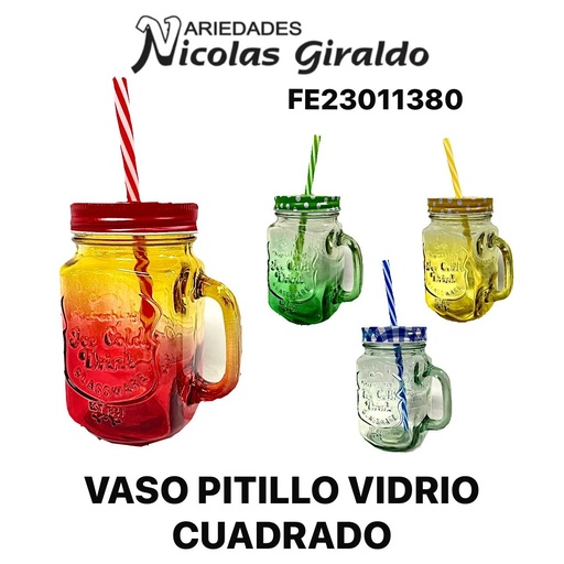 [FE23011380] Vaso pitillo vidrio cuadrado transparente color