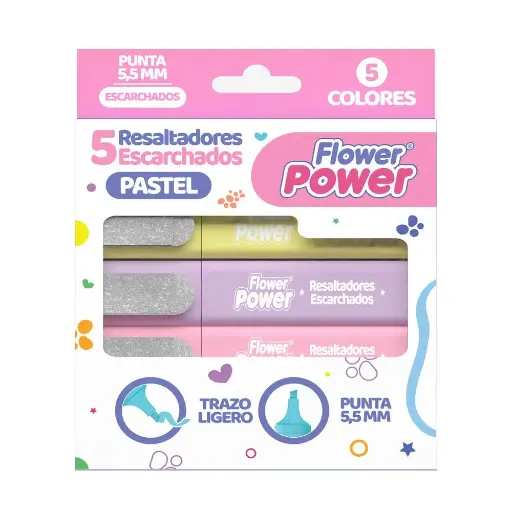 [P3698] Resaltador flower power escarchado pastel x5 