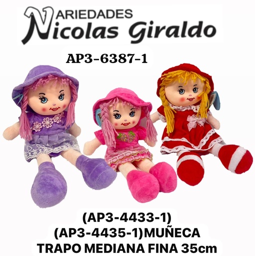 [AP3-6387-1] (AP3-4433-1)(AP3-4435-1)Muñeca trapo mediana fina 35cm