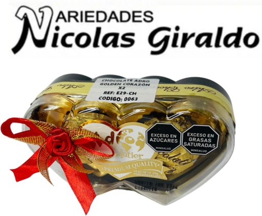 [E29-CH] Chocolate adro golden corazon X2