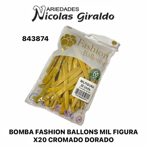[843874] Bomba fashion ballons mil figura x20 cromado dorado