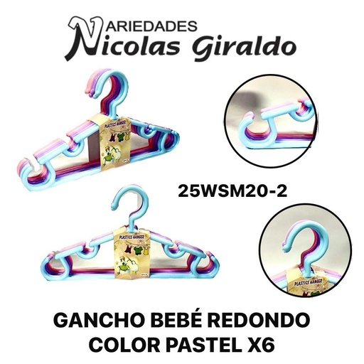 [25WSM20-1] @Gancho bebe redondo color pastel x6 