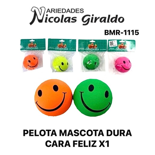 [BMR-1115] Pelota mascota dura cara feliz X1