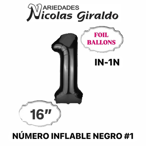 [2D-1751N-1] Numero inflable negro #1