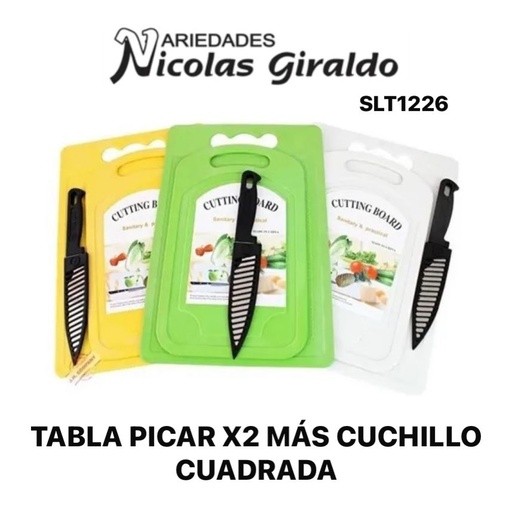 [SLT1226] @Tabla picar x2 mas cuchillo cuadrada 