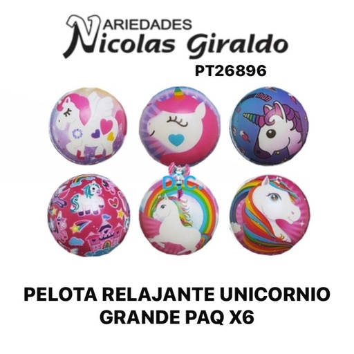 [PT26896] Pelota relajante unicornio grande paq x6 
