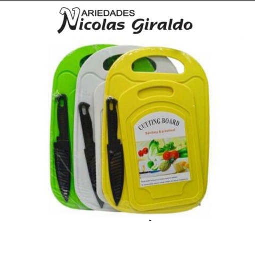 [CNG-012] Tabla picar x2 mas cuchillo ovalada 