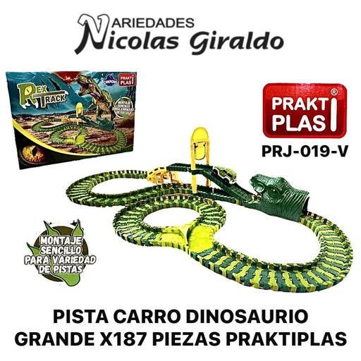 [PRJ-019-V] Pista carro dinosaurio grande x187 piezas plaktiplas