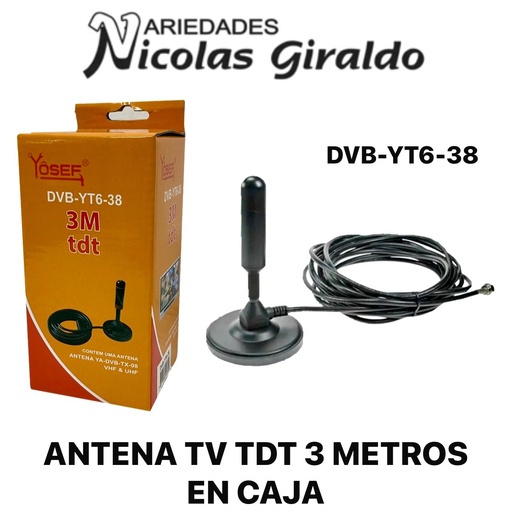 [DVB-YT6-38] Antena tv TDT 3 metros en caja 