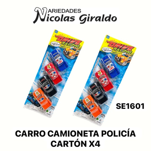 [SE1601] Carro camioneta policia carton x4 