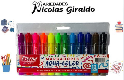 [ET1269] Marcador aqua color x12 eterna surtido