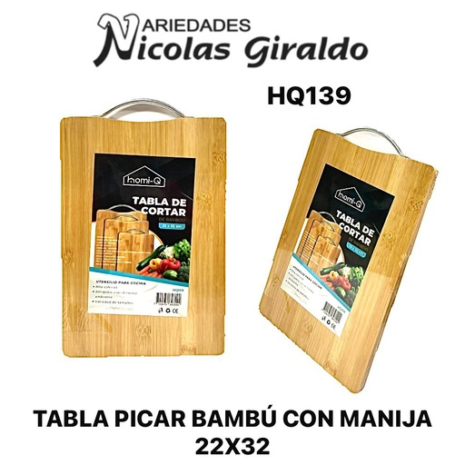 [HQ139] Tabla picar bambu con manija 22x32