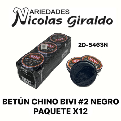 [2D-5463N] Betun chino bivi #2 negro paquete x12   