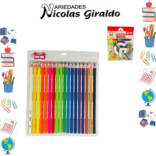 [GR222] Color doble punta redondo x18 piezas graficolors