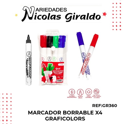 [GR360] Marcador borrable x4 graficolors 