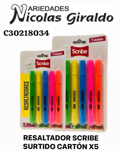 [C30218034] Resaltador scribe surtido carton x5