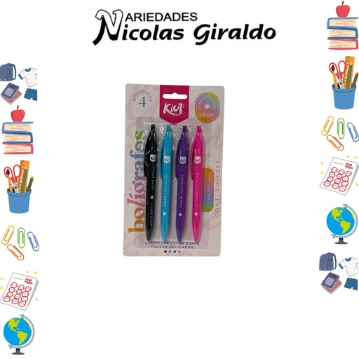 [556052] Lapicero norma kiut x4 negro surtido 