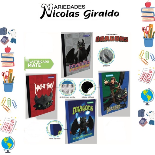 [P4197] Cuaderno cosido primavera 100H cuadro entrenando a tu dragon