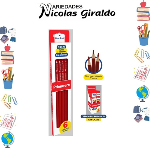 [P3992] Lapiz primavera rojo x6